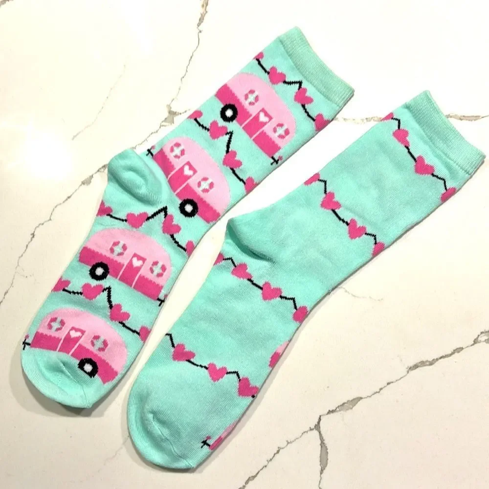 NWOT Pair of Fashion Socks Pink Butterfly Blue Camper Socks